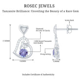 1 Carat Tanzanite and Diamond Heart Drop Earrings Rosec Jewels