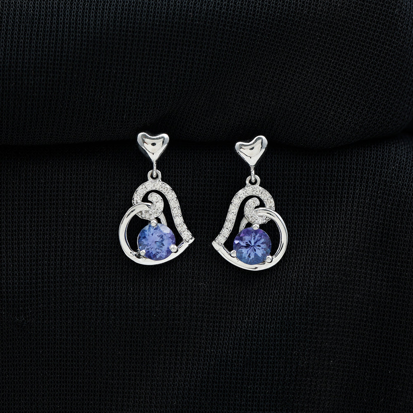 1 Carat Tanzanite and Diamond Heart Drop Earrings Rosec Jewels