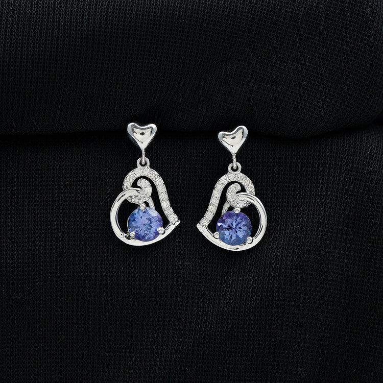 1 Carat Tanzanite and Diamond Heart Drop Earrings Rosec Jewels