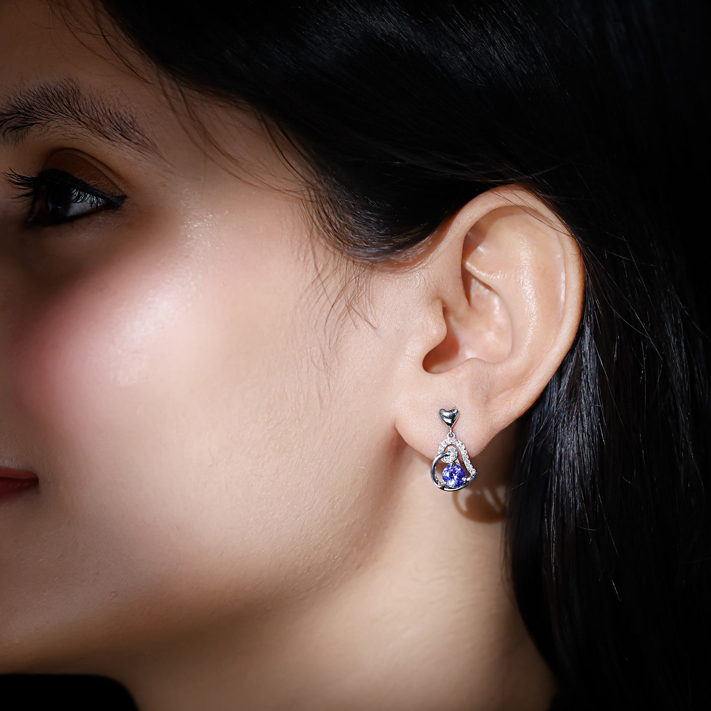 1 Carat Tanzanite and Diamond Heart Drop Earrings Rosec Jewels