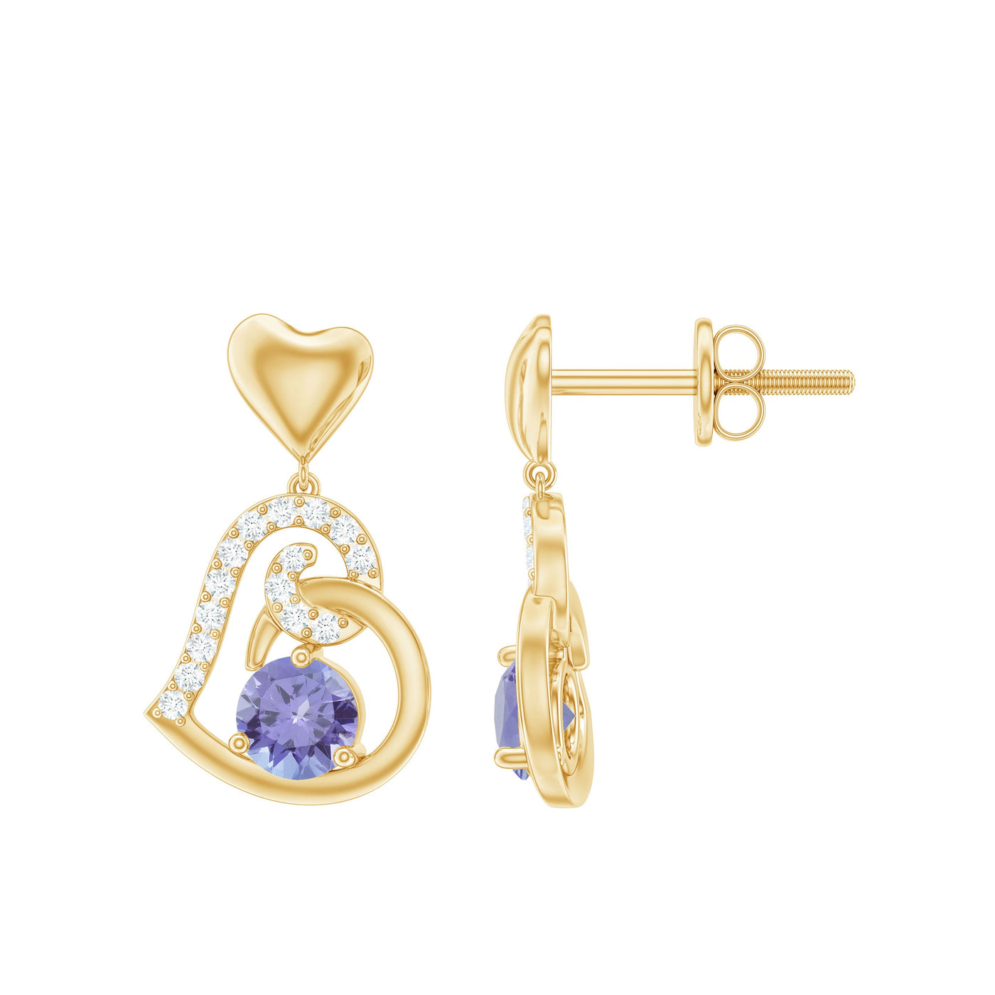 1 Carat Tanzanite and Diamond Heart Drop Earrings Rosec Jewels