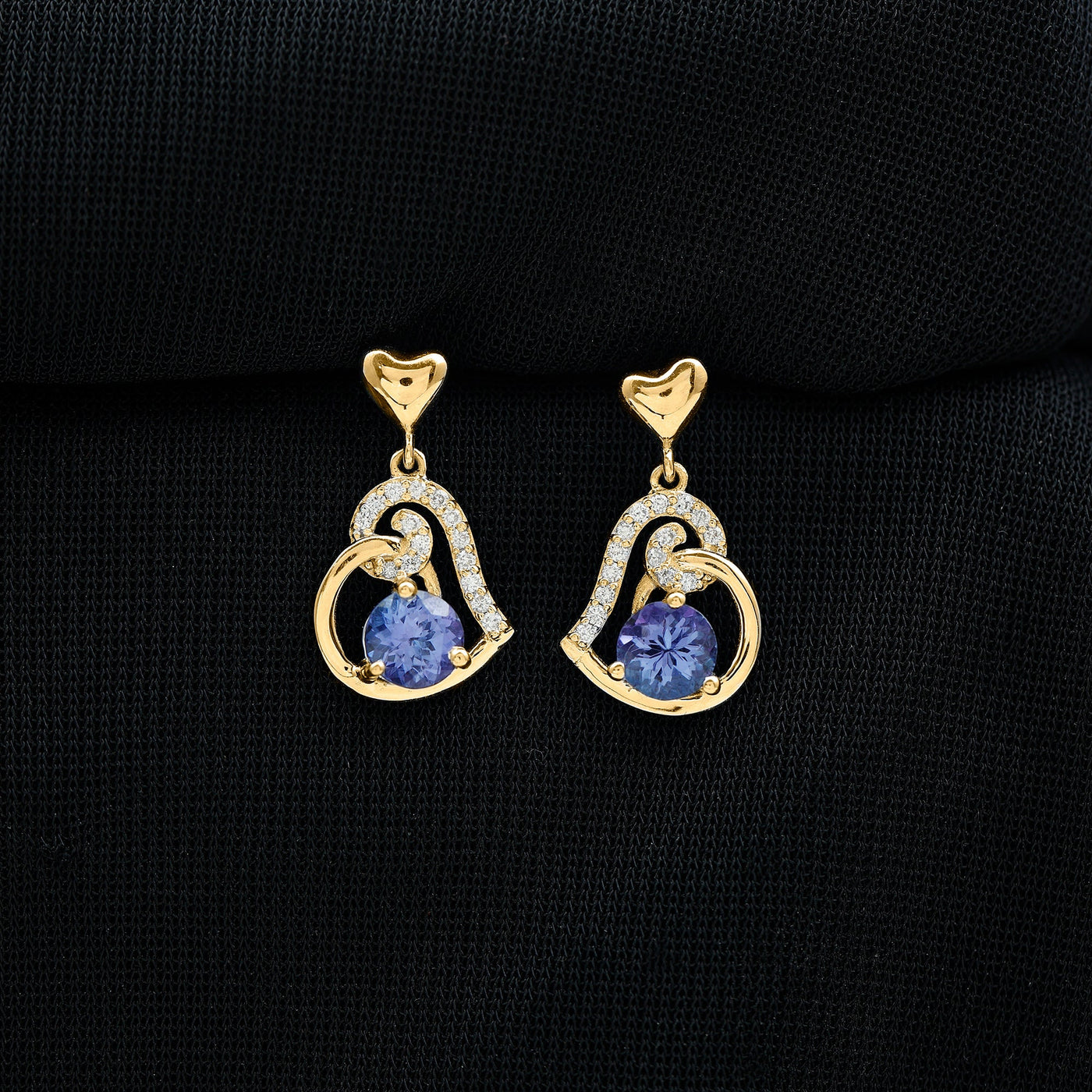 1 Carat Tanzanite and Diamond Heart Drop Earrings Rosec Jewels