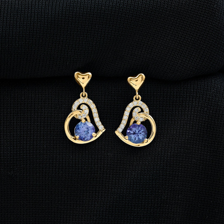 1 Carat Tanzanite and Diamond Heart Drop Earrings Rosec Jewels