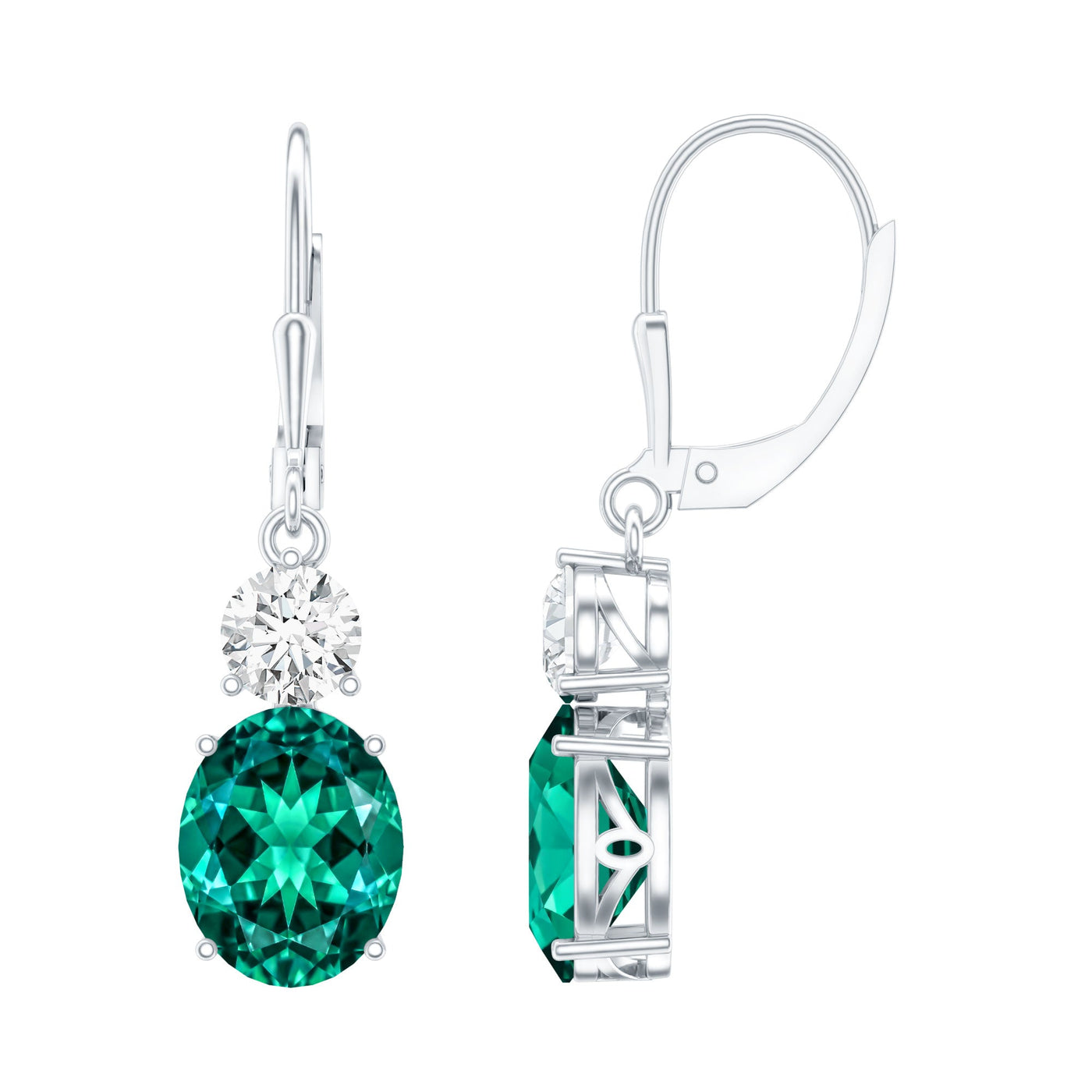 Lab Grown Emerald Oval Drop Earrings With Moissanite Rosec Jewels