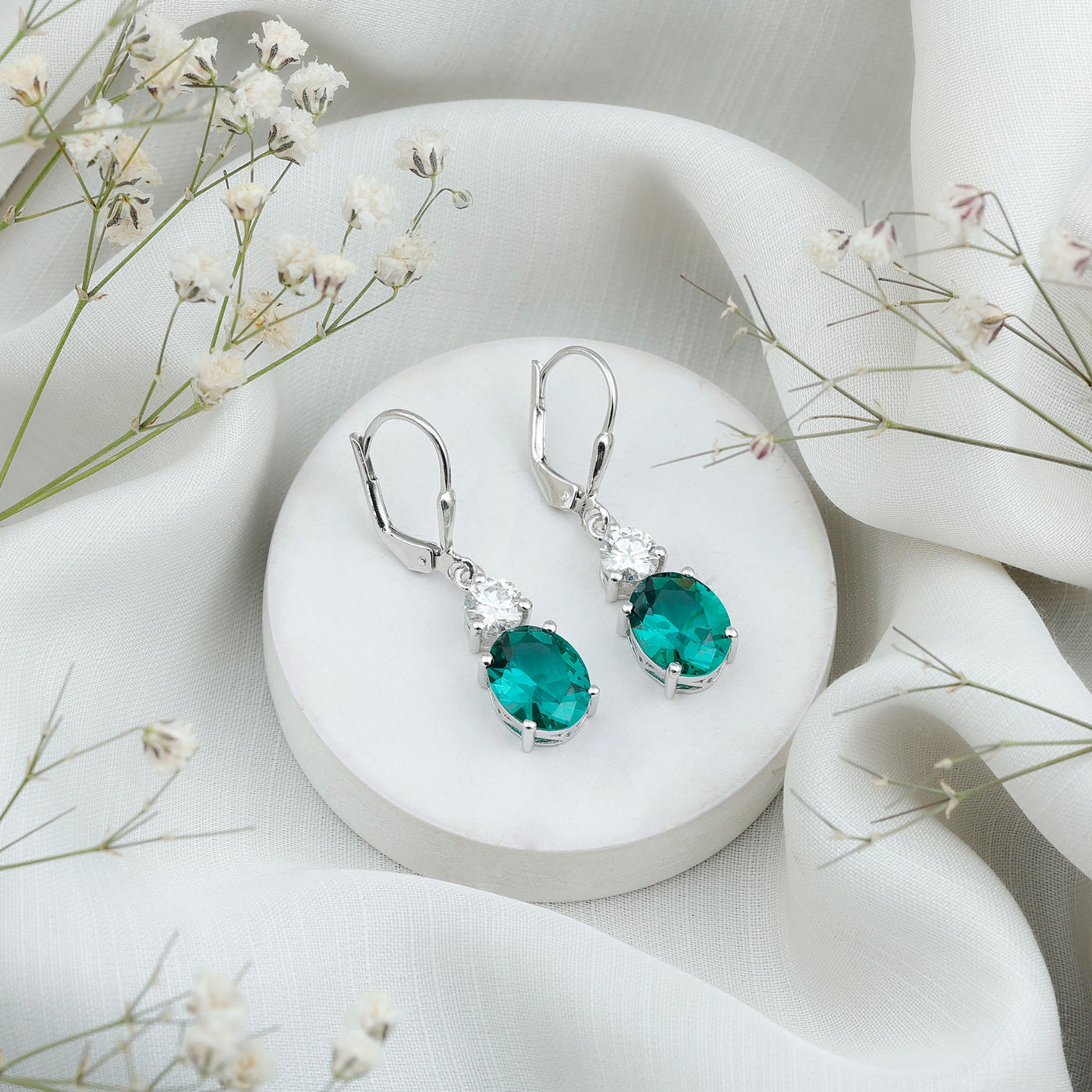 Lab Grown Emerald Oval Drop Earrings With Moissanite Rosec Jewels