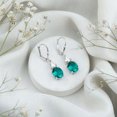 Lab Grown Emerald Oval Drop Earrings With Moissanite Rosec Jewels