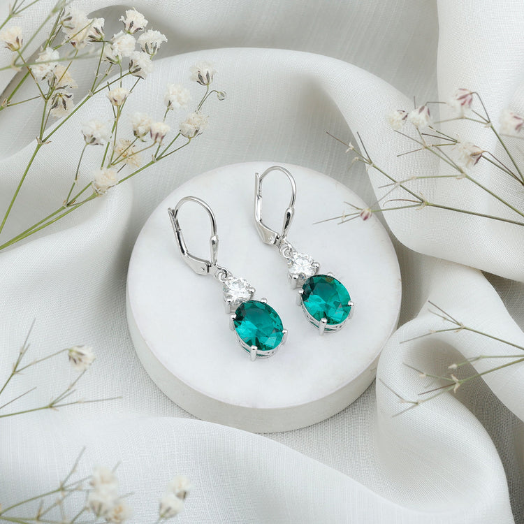 Lab Grown Emerald Oval Drop Earrings With Moissanite Rosec Jewels