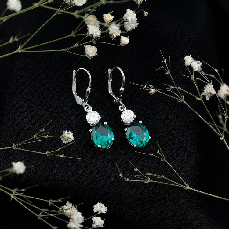 Lab Grown Emerald Oval Drop Earrings With Moissanite Rosec Jewels