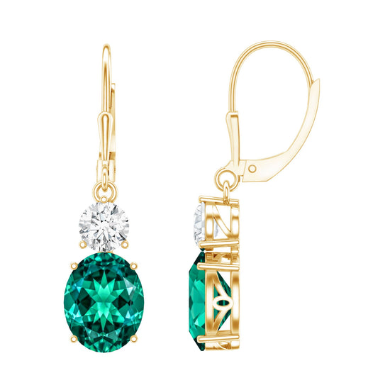 Lab Grown Emerald Oval Drop Earrings With Moissanite Rosec Jewels