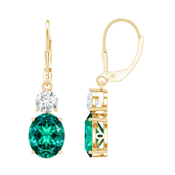 Lab Grown Emerald Oval Drop Earrings With Moissanite Rosec Jewels