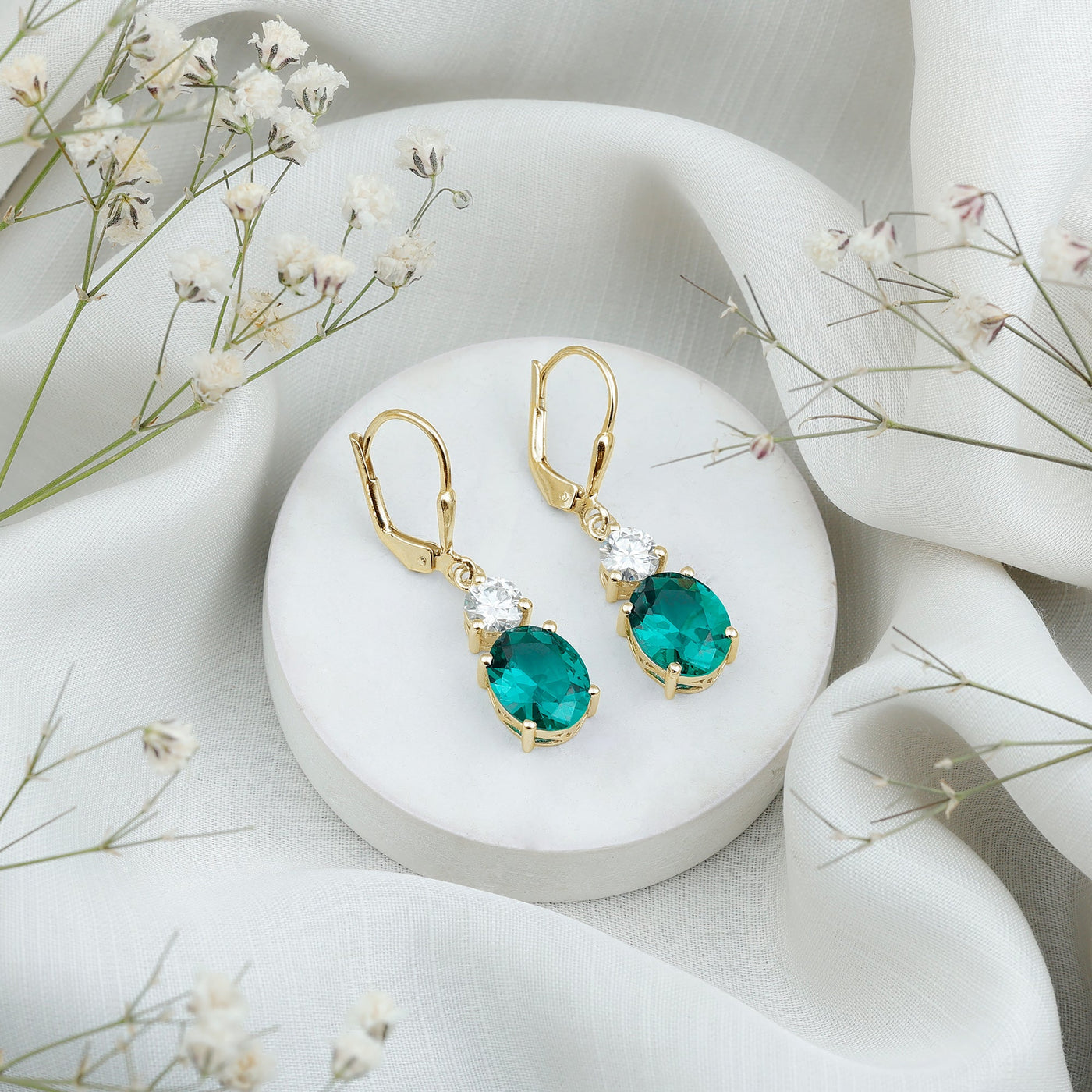 Lab Grown Emerald Oval Drop Earrings With Moissanite Rosec Jewels