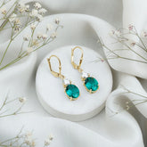 Lab Grown Emerald Oval Drop Earrings With Moissanite Rosec Jewels