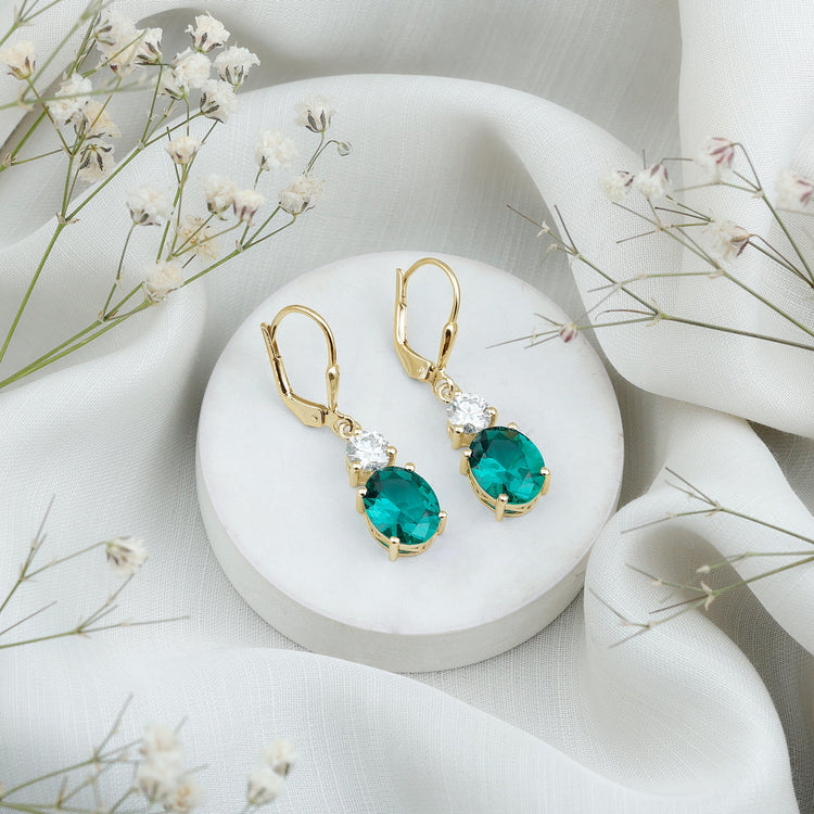 Lab Grown Emerald Oval Drop Earrings With Moissanite Rosec Jewels