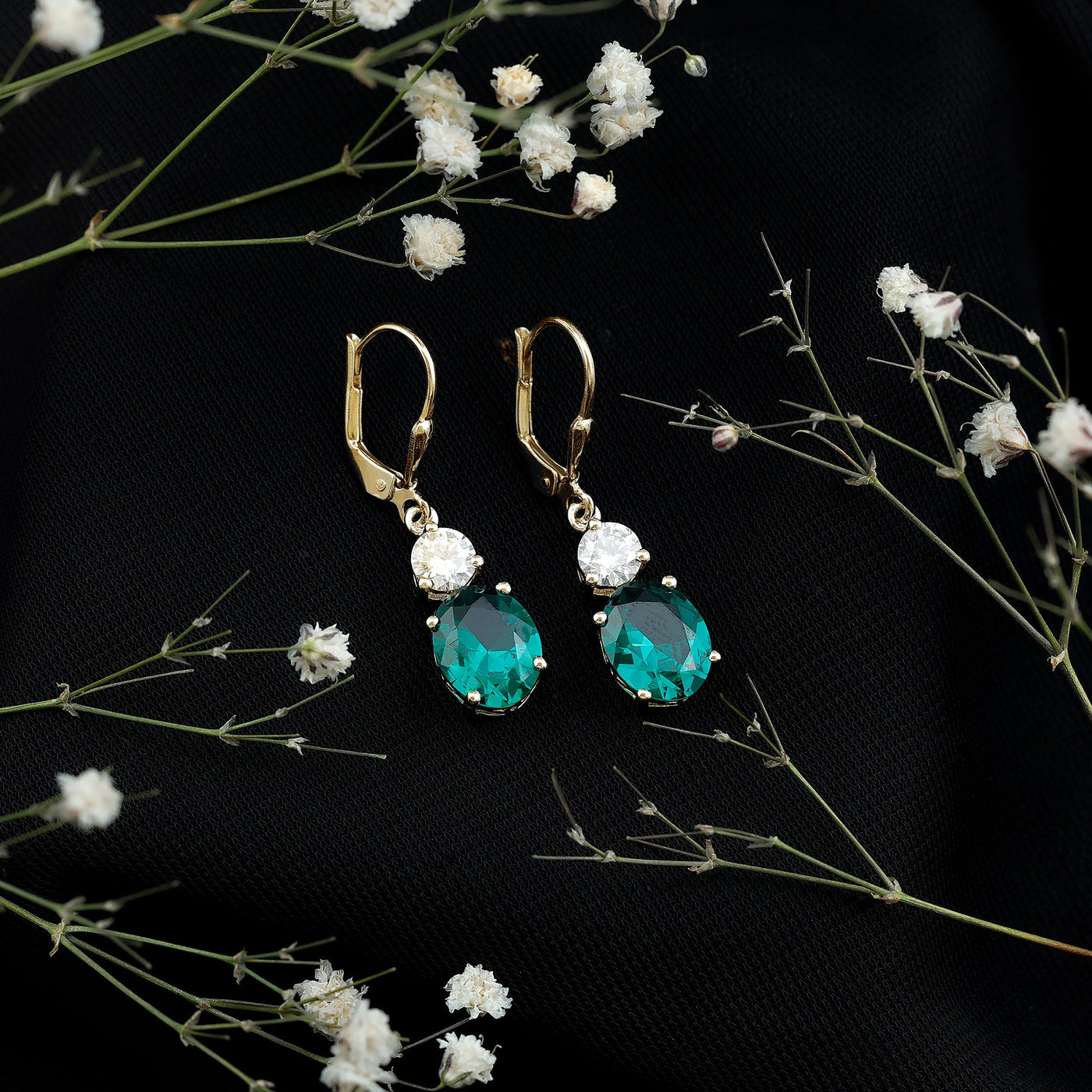 Lab Grown Emerald Oval Drop Earrings With Moissanite Rosec Jewels
