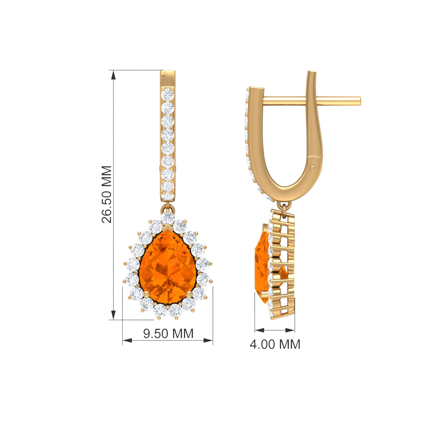 Certified Real 1.2 Carat Fire Opal Teardrop Bridal Earrings with Halo Rosec Jewels