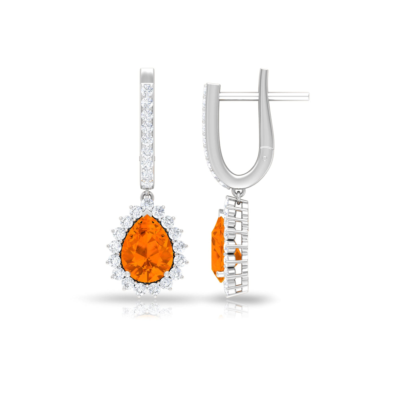 Certified Real 1.2 Carat Fire Opal Teardrop Bridal Earrings with Halo Rosec Jewels
