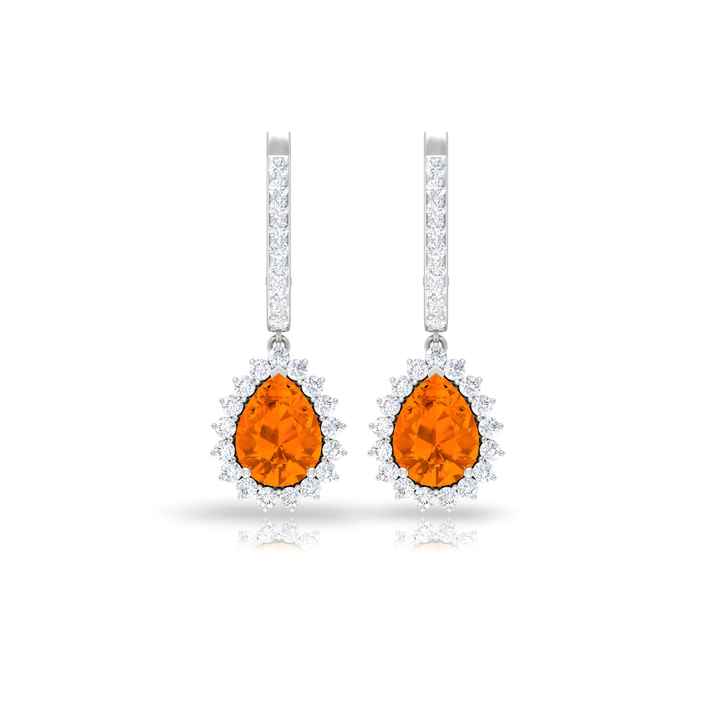 Certified Real 1.2 Carat Fire Opal Teardrop Bridal Earrings with Halo Rosec Jewels