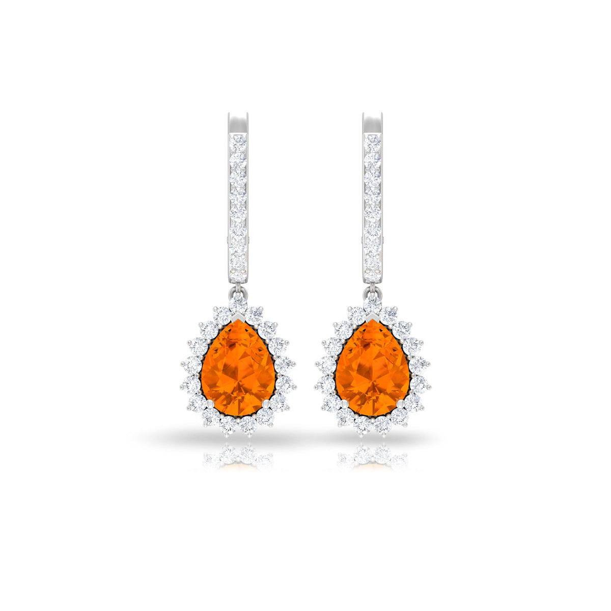 Certified Real 1.2 Carat Fire Opal Teardrop Bridal Earrings with Halo Rosec Jewels