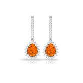 Certified Real 1.2 Carat Fire Opal Teardrop Bridal Earrings with Halo Rosec Jewels