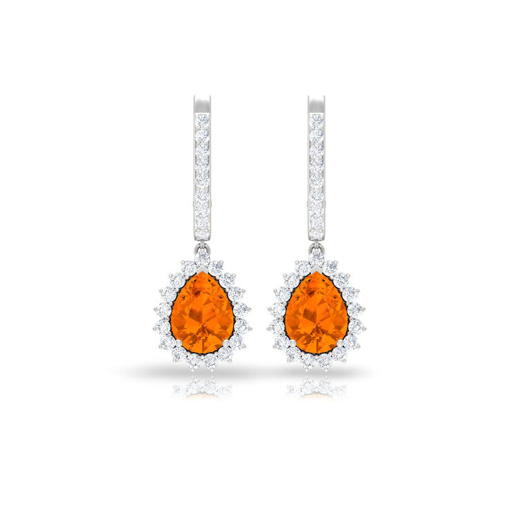 Certified Real 1.2 Carat Fire Opal Teardrop Bridal Earrings with Halo Rosec Jewels