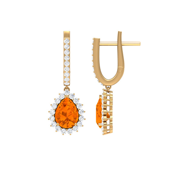 Certified Real 1.2 Carat Fire Opal Teardrop Bridal Earrings with Halo Rosec Jewels
