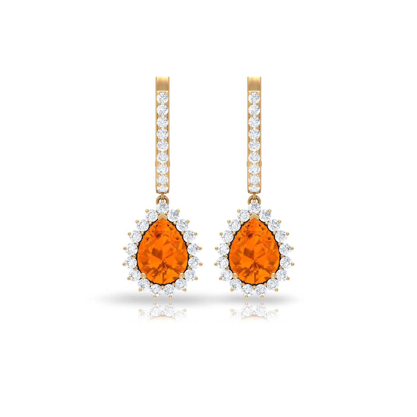 Certified Real 1.2 Carat Fire Opal Teardrop Bridal Earrings with Halo Rosec Jewels