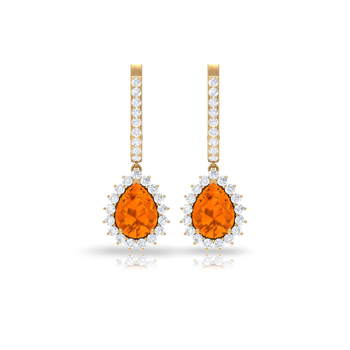 Certified Real 1.2 Carat Fire Opal Teardrop Bridal Earrings with Halo Rosec Jewels