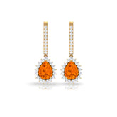 Certified Real 1.2 Carat Fire Opal Teardrop Bridal Earrings with Halo Rosec Jewels