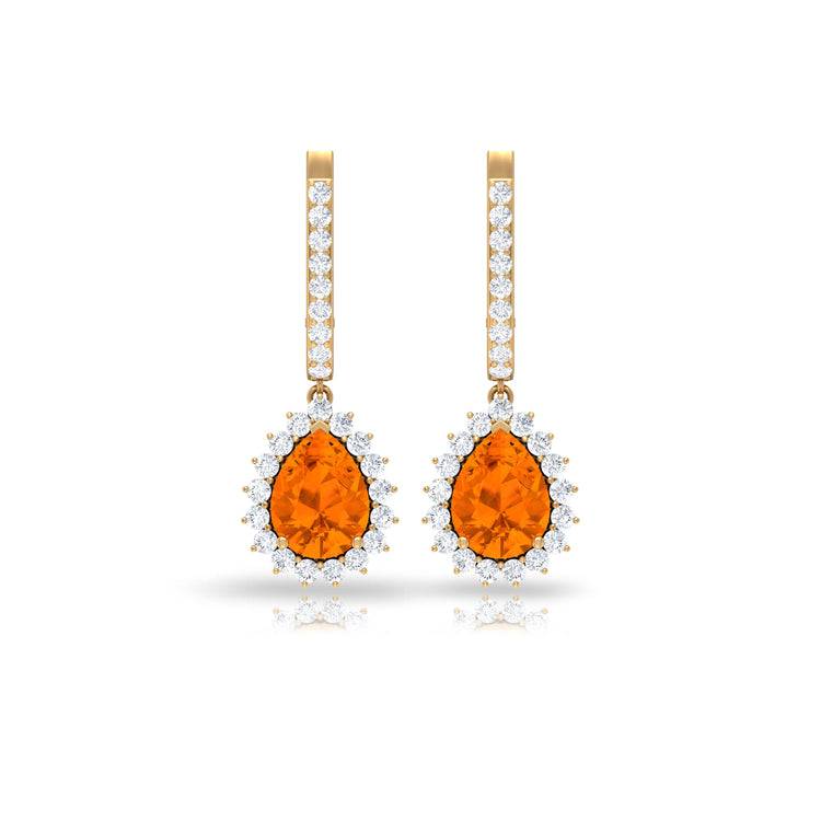 Certified Real 1.2 Carat Fire Opal Teardrop Bridal Earrings with Halo Rosec Jewels