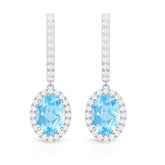 Natural 2.2 Carat Oval Aquamarine Drop Earrings with Diamond Halo Rosec Jewels