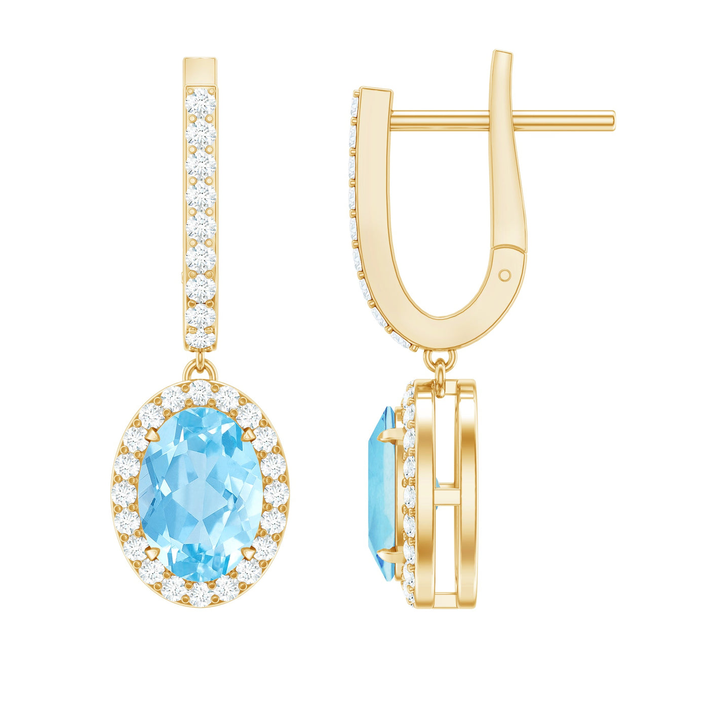 Natural 2.2 Carat Oval Aquamarine Drop Earrings with Diamond Halo Rosec Jewels
