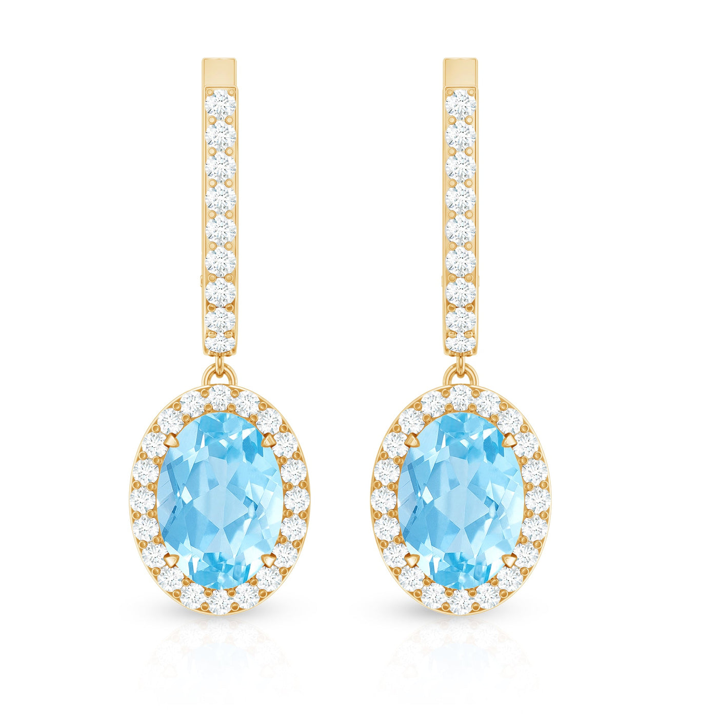 Natural 2.2 Carat Oval Aquamarine Drop Earrings with Diamond Halo Rosec Jewels