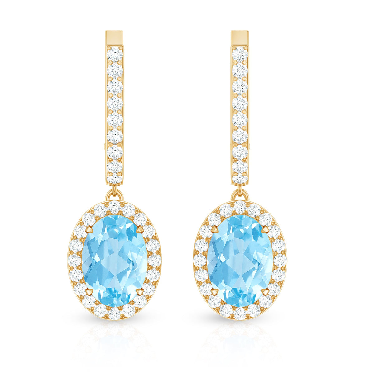 Natural 2.2 Carat Oval Aquamarine Drop Earrings with Diamond Halo Rosec Jewels
