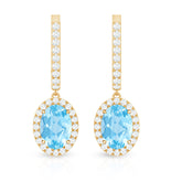 Natural 2.2 Carat Oval Aquamarine Drop Earrings with Diamond Halo Rosec Jewels