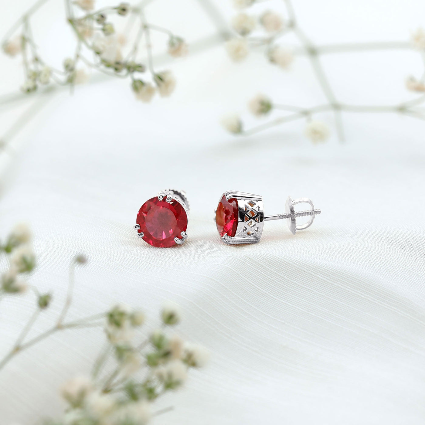 4.7 Carat Lab Created Ruby Solitaire Stud Earrings for Women Rosec Jewels