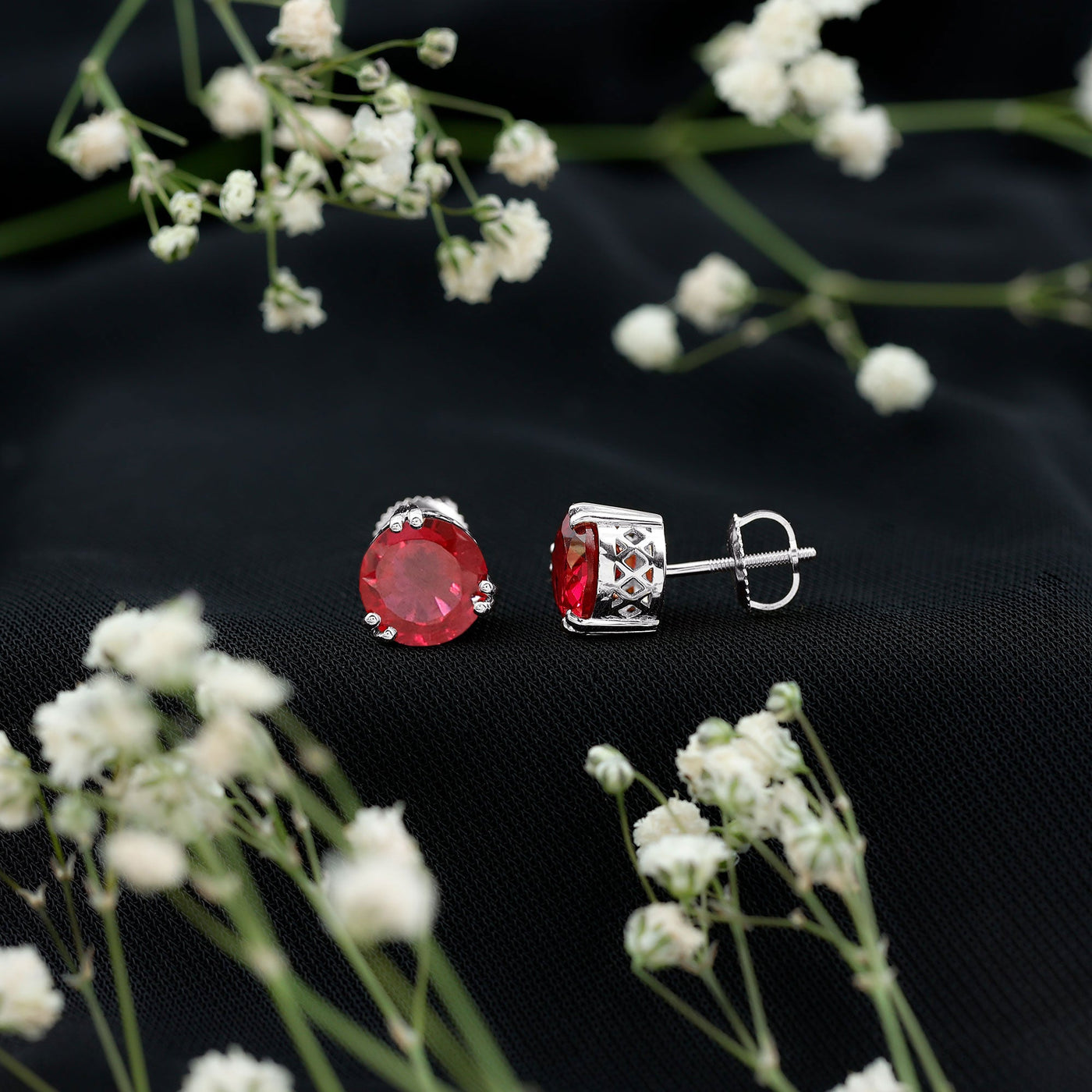 4.7 Carat Lab Created Ruby Solitaire Stud Earrings for Women Rosec Jewels