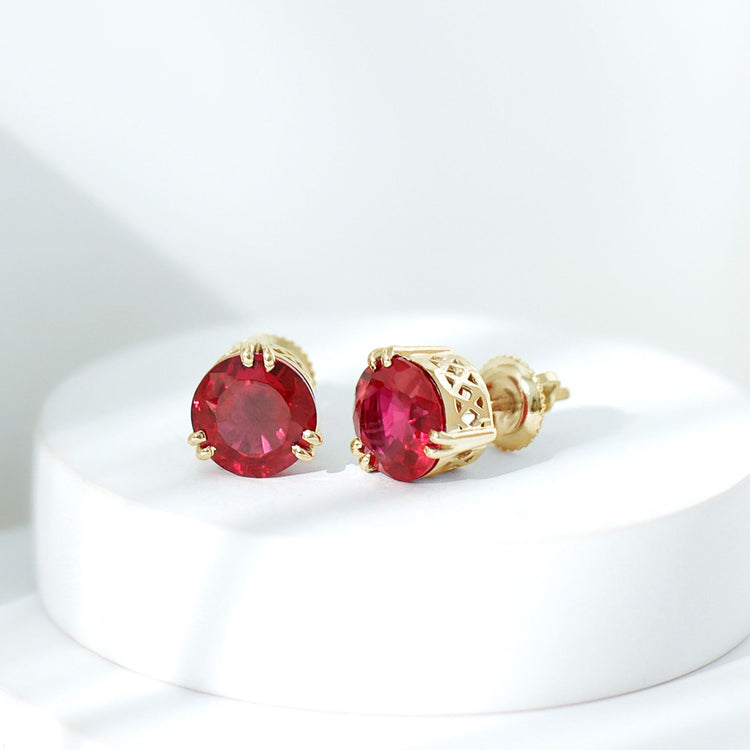 4.7 Carat Lab Created Ruby Solitaire Stud Earrings for Women Rosec Jewels