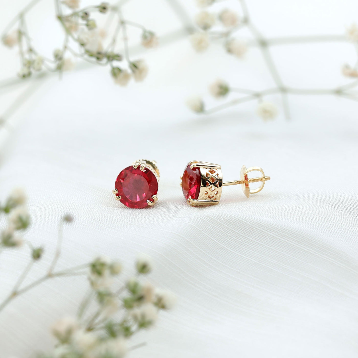 4.7 Carat Lab Created Ruby Solitaire Stud Earrings for Women Rosec Jewels