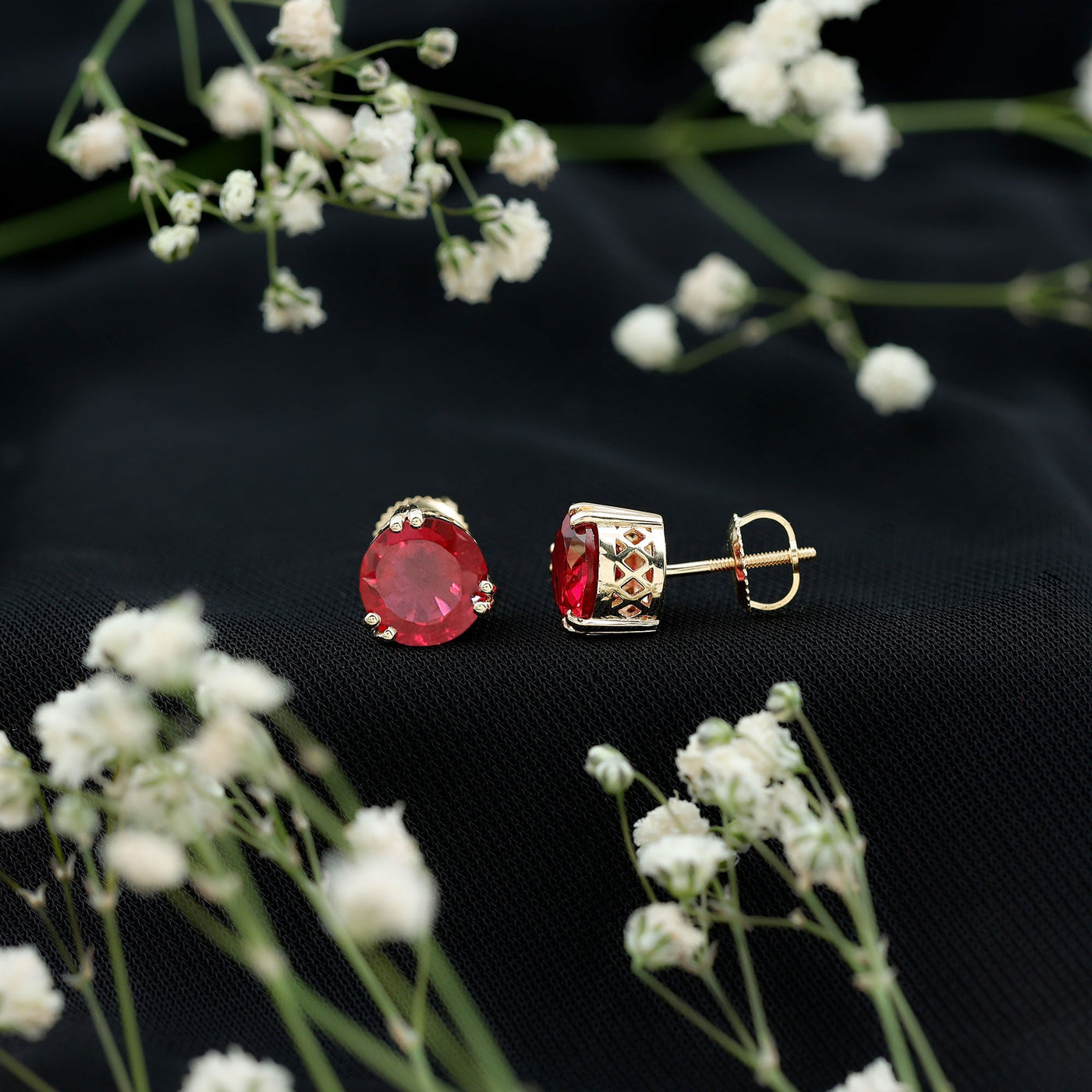 4.7 Carat Lab Created Ruby Solitaire Stud Earrings for Women Rosec Jewels