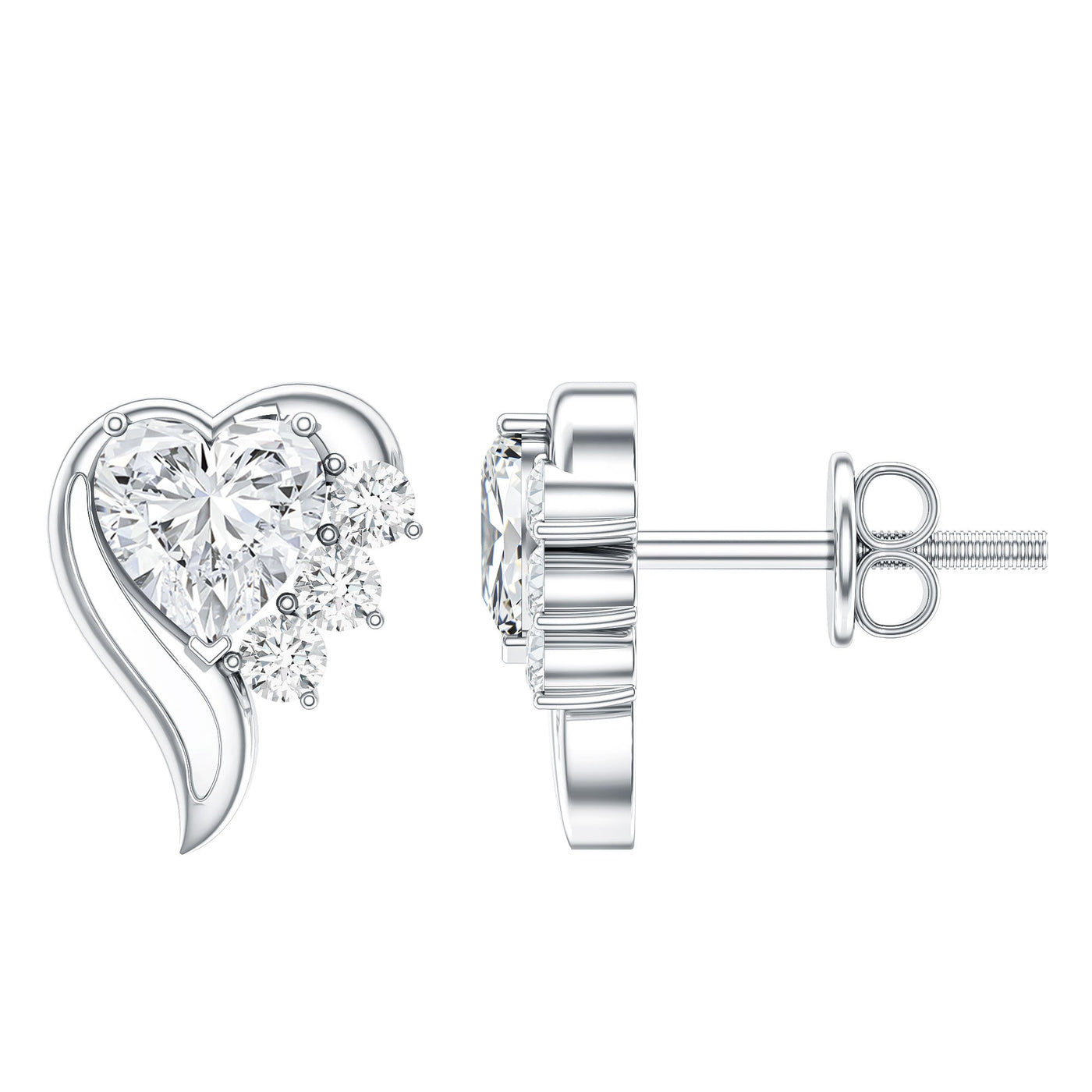 Heart Shape Moissanite Stud Earrings with Screw Back Rosec Jewels