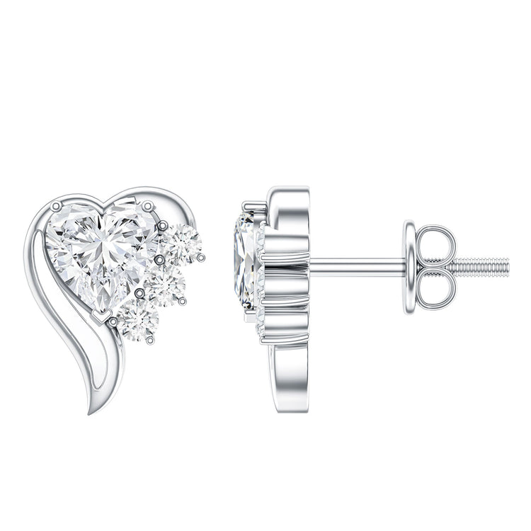 Heart Shape Moissanite Stud Earrings with Screw Back Rosec Jewels