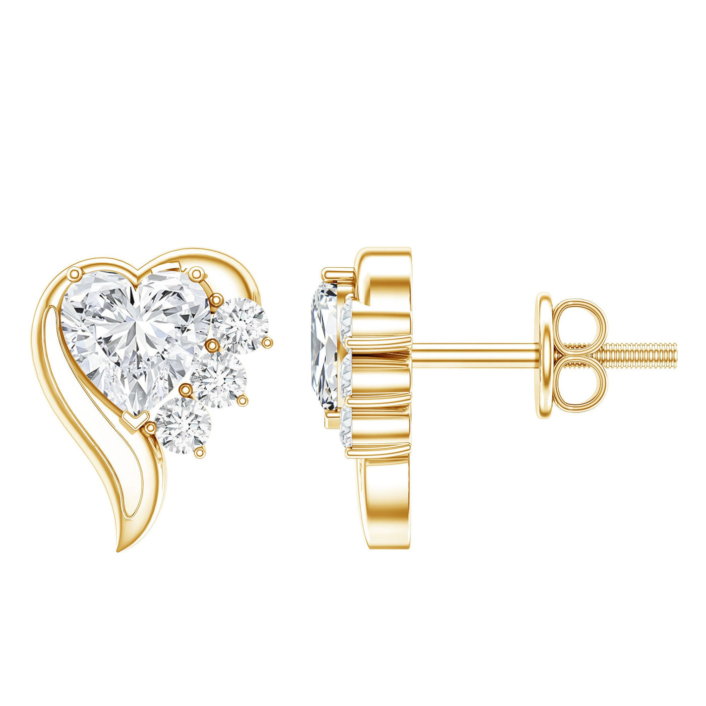 Heart Shape Moissanite Stud Earrings with Screw Back Rosec Jewels