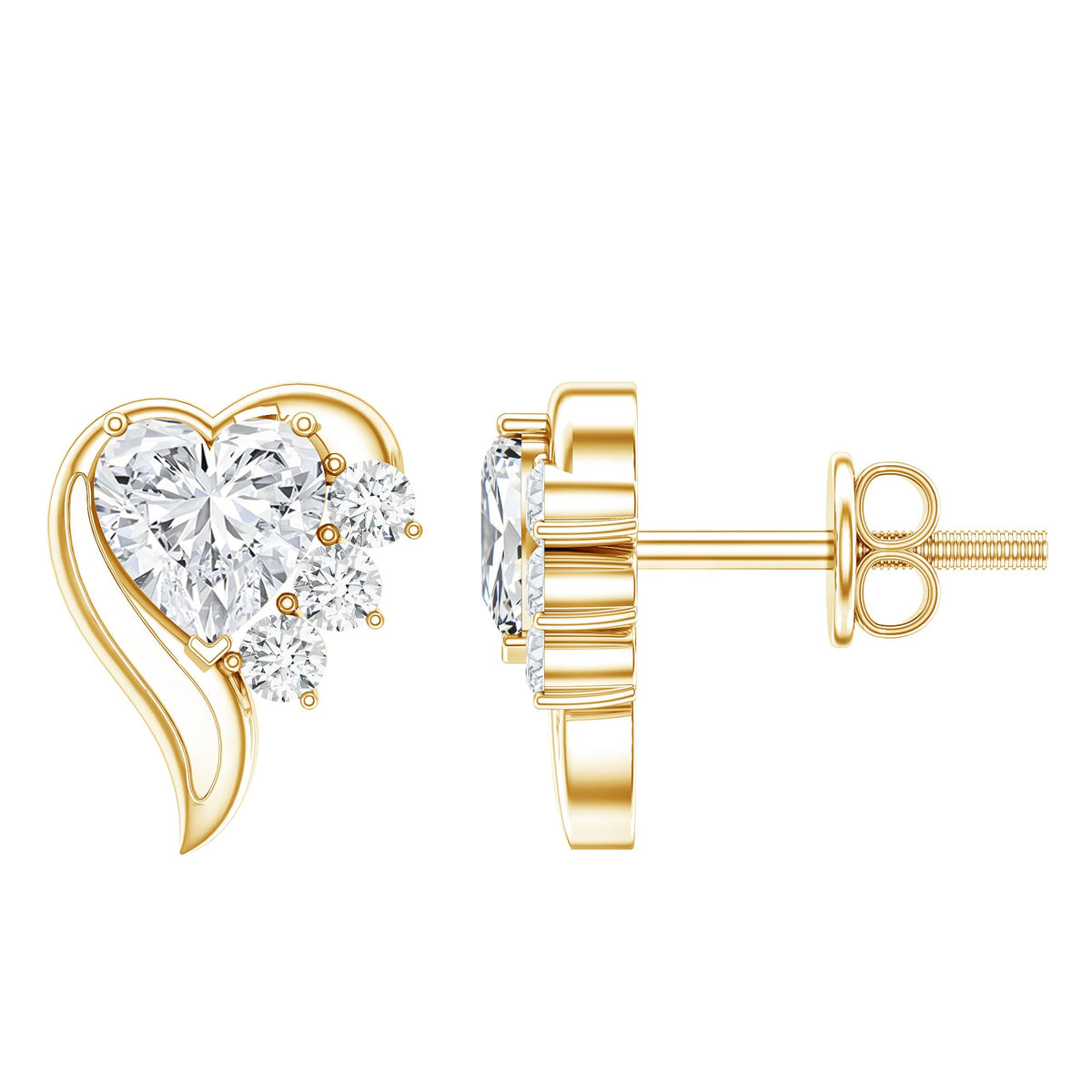Heart Shape Moissanite Stud Earrings with Screw Back Rosec Jewels