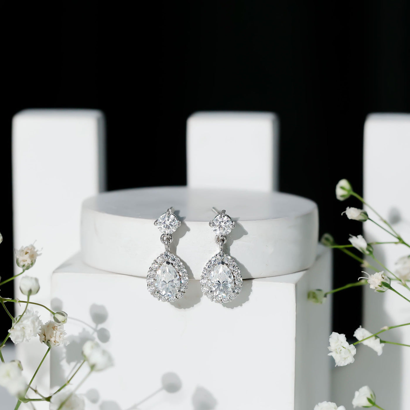 1.5 Carat Moissanite Bridal Dangle Earrings in Prong Setting Rosec Jewels