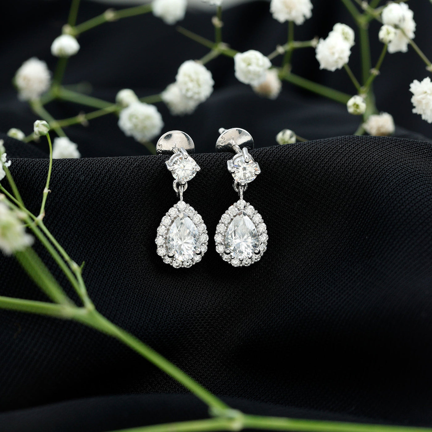 1.5 Carat Moissanite Bridal Dangle Earrings in Prong Setting Rosec Jewels