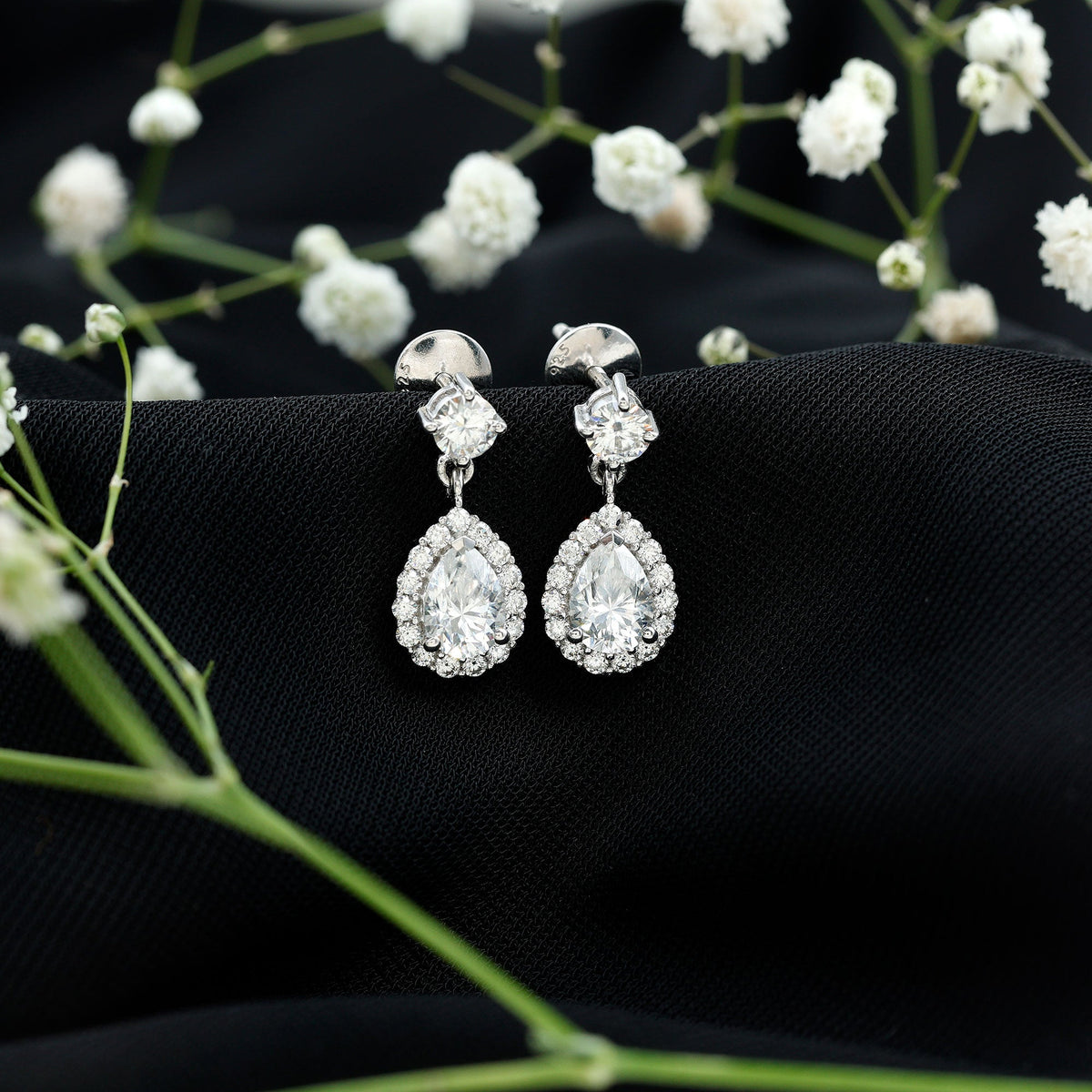1.5 Carat Moissanite Bridal Dangle Earrings in Prong Setting Rosec Jewels