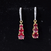 Certified Lab Created Ruby Three Stone Dangle Earrings with Moissanite Rosec Jewels