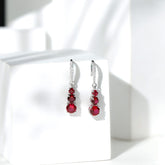 Certified Lab Created Ruby Three Stone Dangle Earrings with Moissanite Rosec Jewels