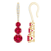 Certified Lab Created Ruby Three Stone Dangle Earrings with Moissanite Rosec Jewels