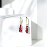 Certified Lab Created Ruby Three Stone Dangle Earrings with Moissanite Rosec Jewels